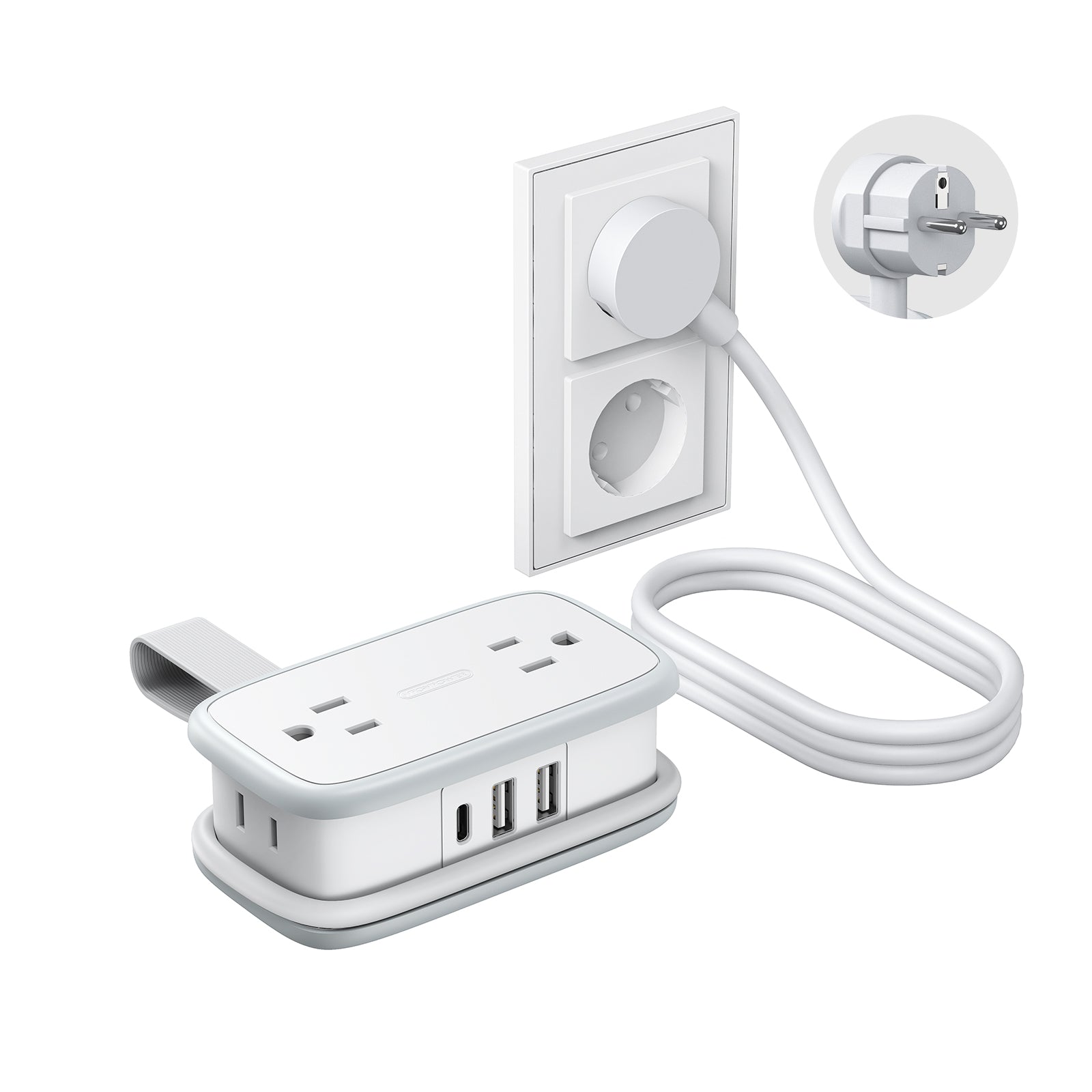 NTONPOWER US to Europe Plug Adapter 4 Outlets 2USB A 1 USB C