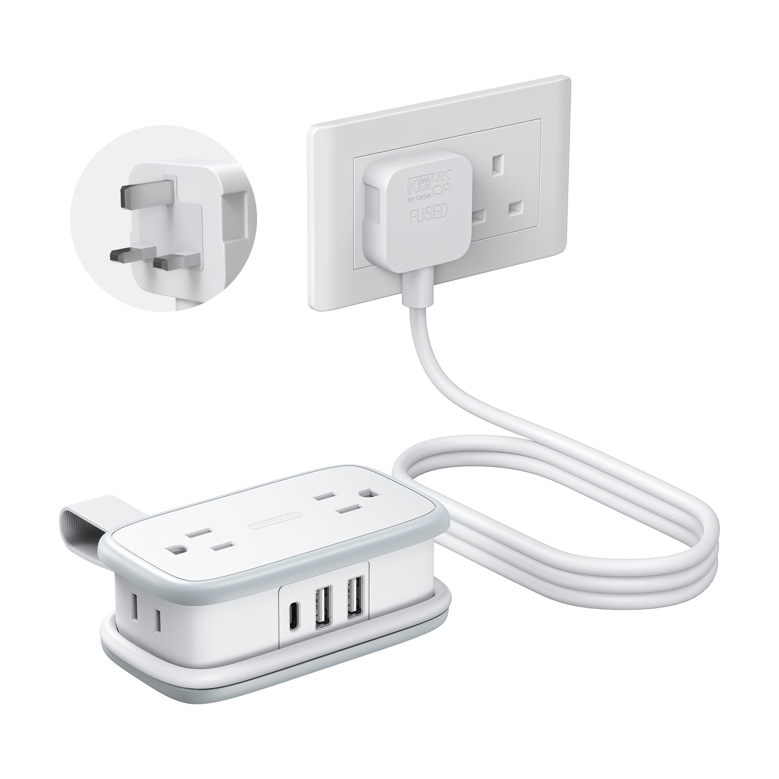NTONPOWER US to UK Adapter 4 Outlets 2 USB A 1 USB C
