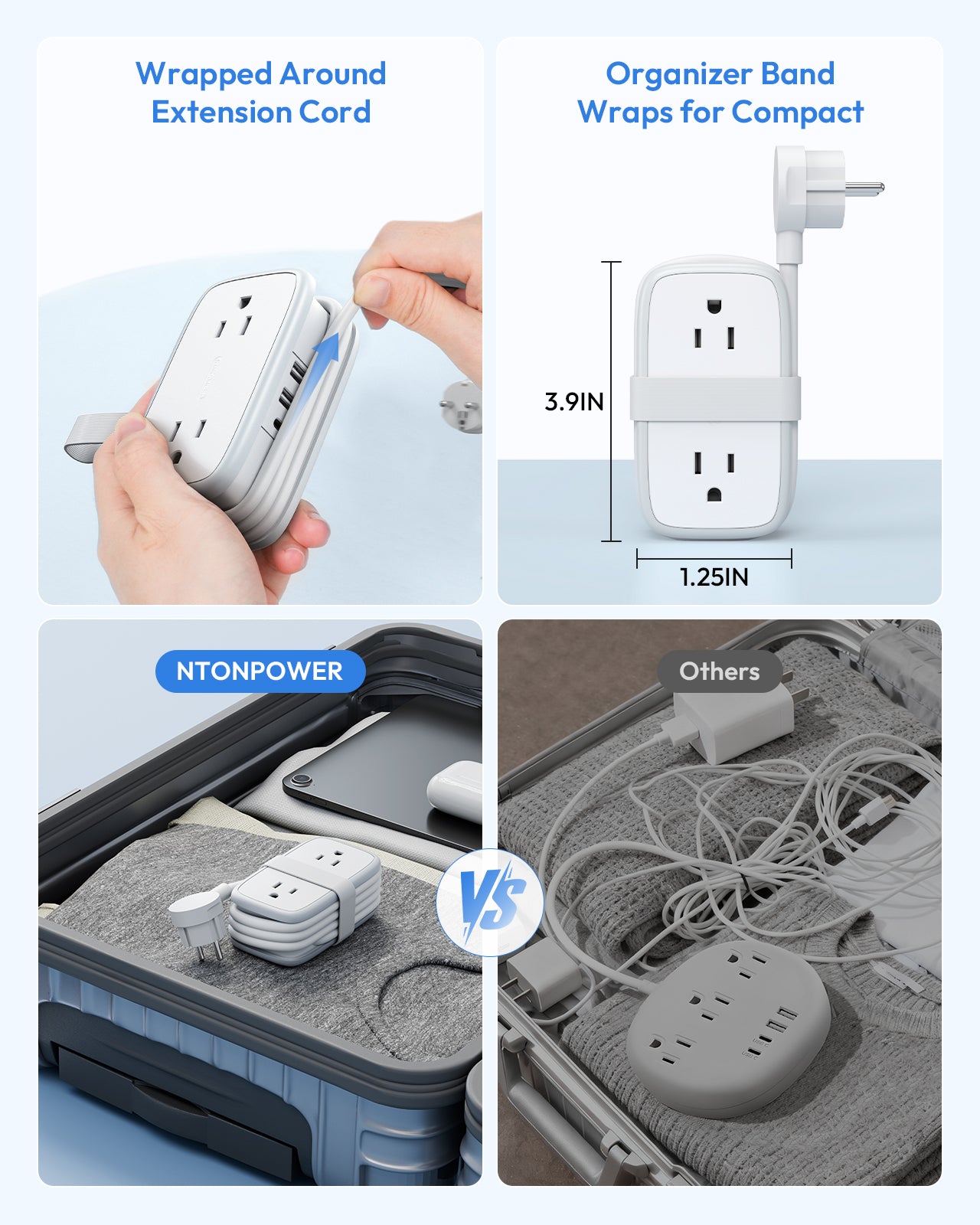 NTONPOWER US to Europe Plug Adapter 4 Outlets 2USB A 1 USB C