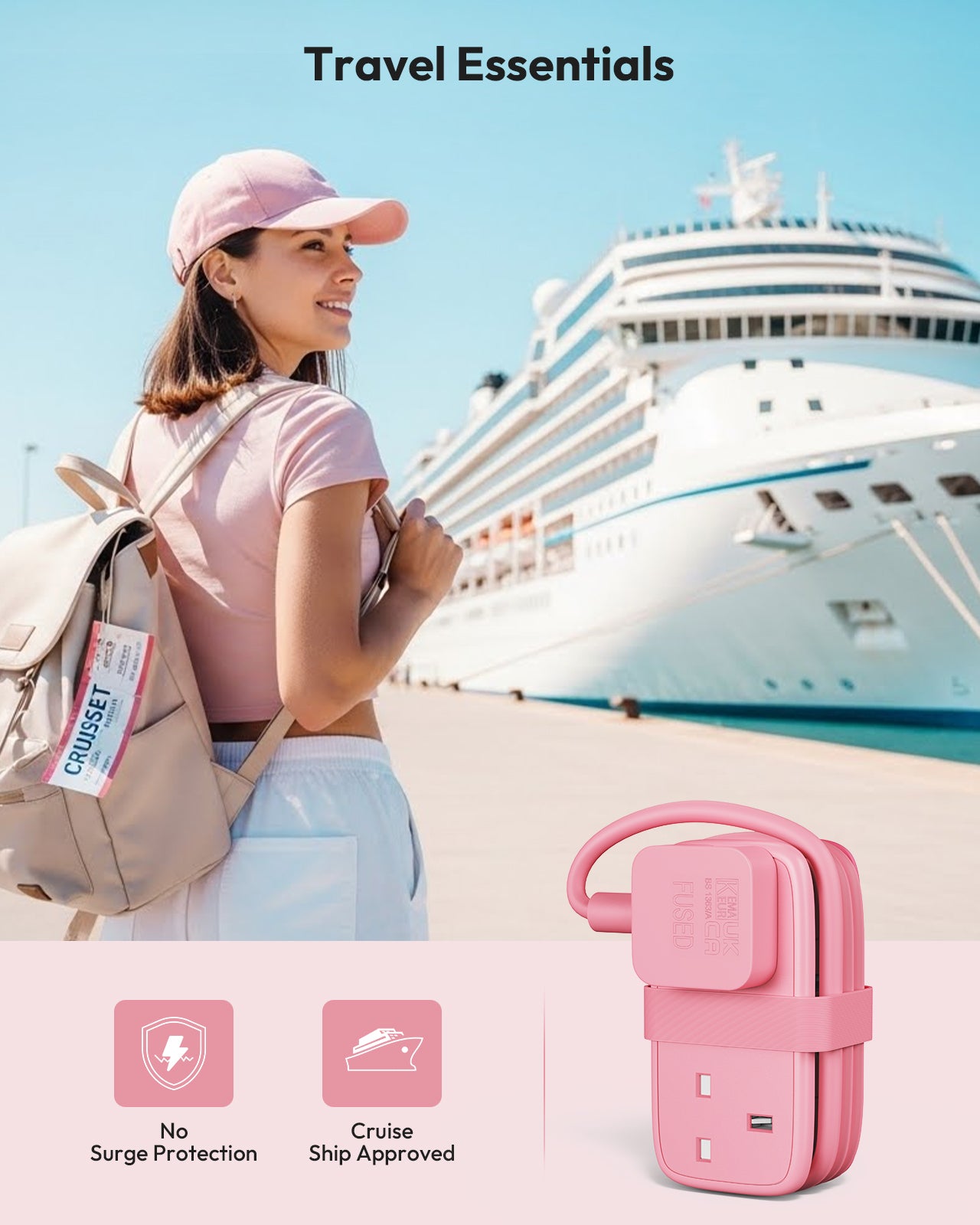 NTONPOWER UK Travel Power Strip 2 Outlets 2 USB-A 1 USB-C Travel & Hotel