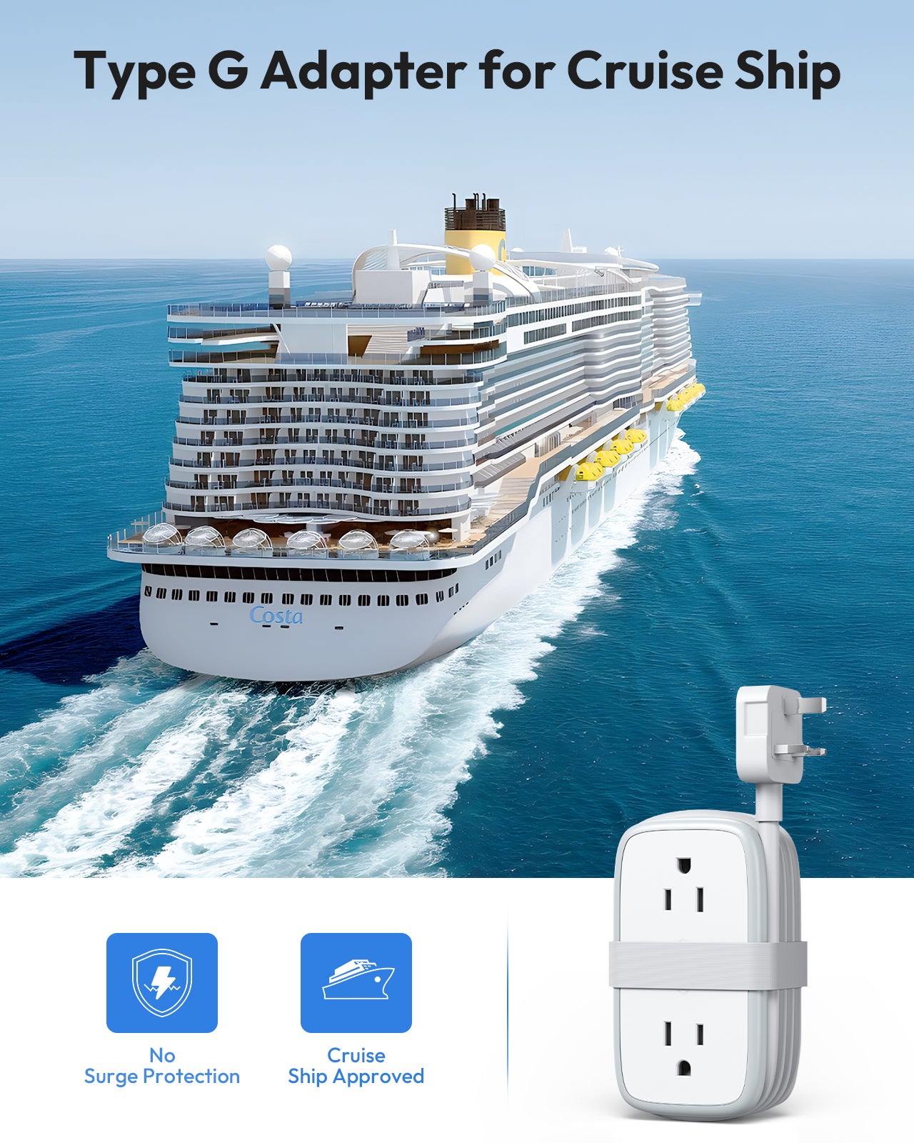 NTONPOWER US to UK Adapter 4 Outlets 2 USB A 1 USB C