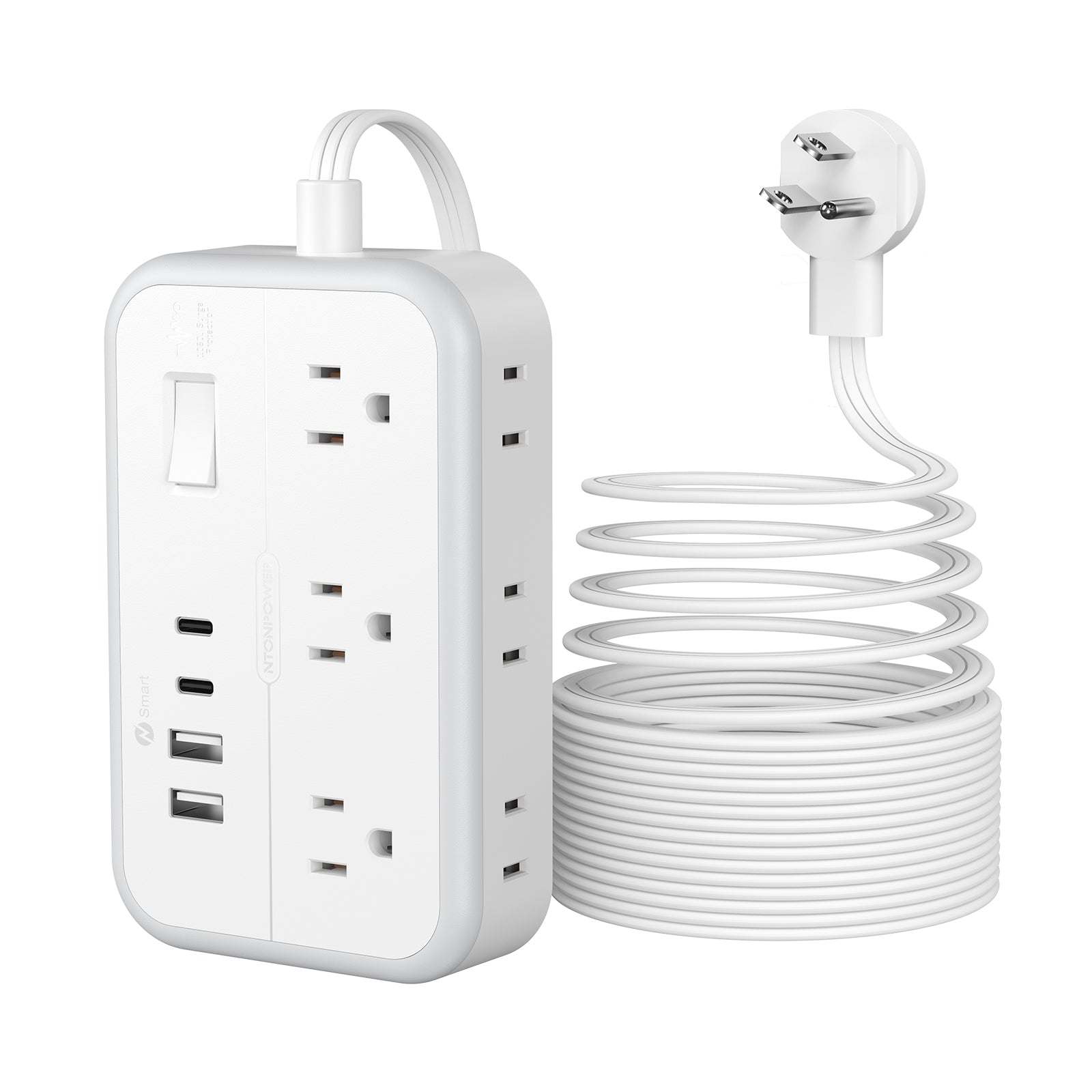 Ntonpower New Surge Basic Power Strip 6 Outlets 2 USB 2 TYPE-C Flat Cord
