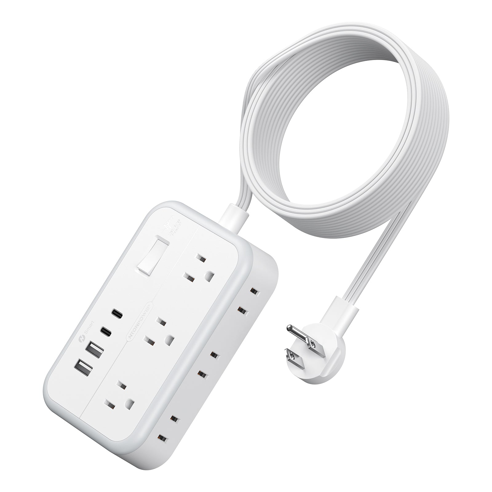 Ntonpower New Surge Basic Power Strip 6 Outlets 2 USB 2 TYPE-C Flat Cord