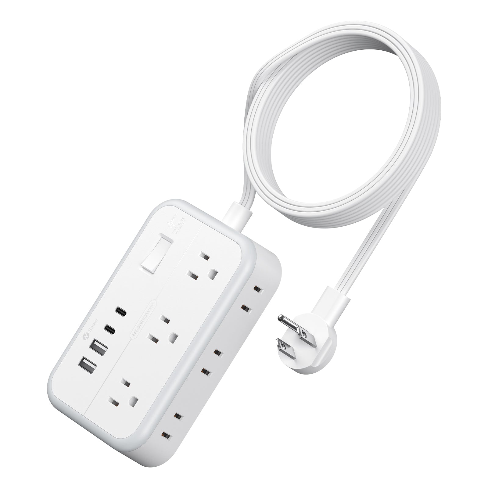 Ntonpower New Surge Basic Power Strip 6 Outlets 2 USB 2 TYPE-C Flat Cord