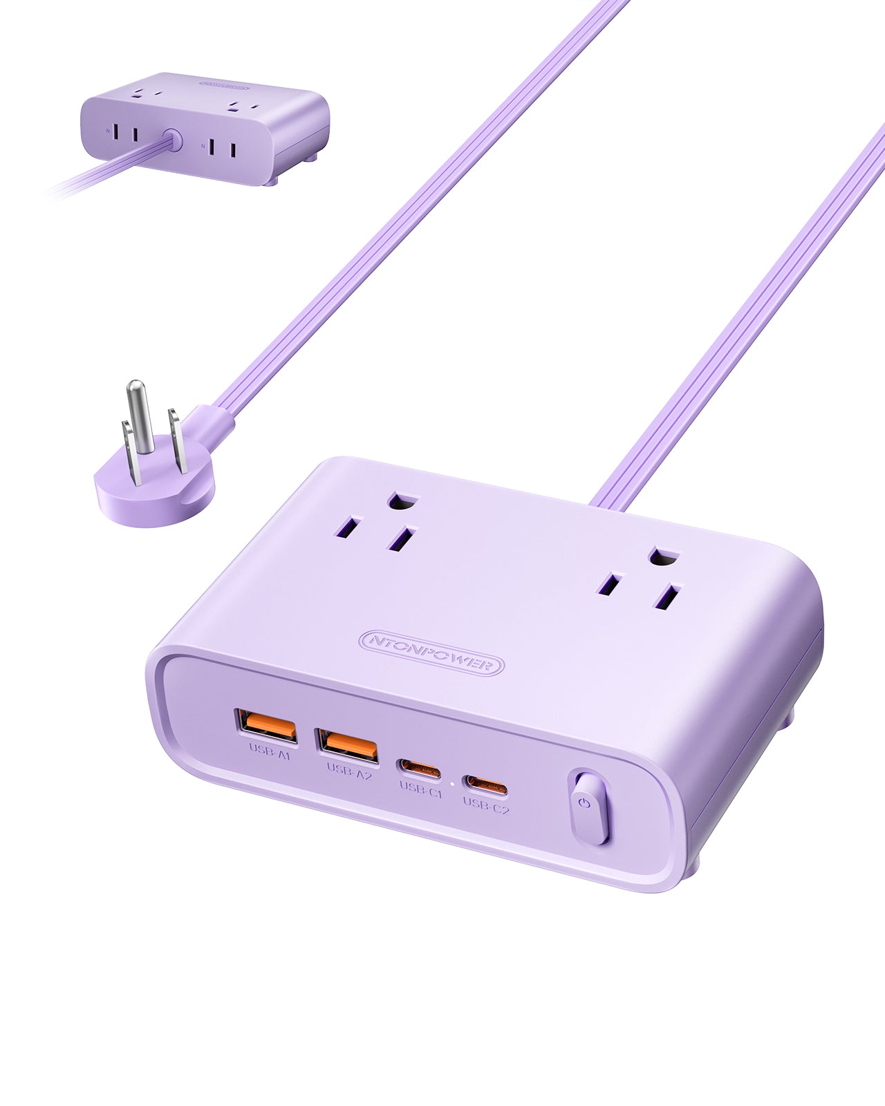 Ntonpower Purple Power Strip 4 Outlets 2 USB-A 2 Type C