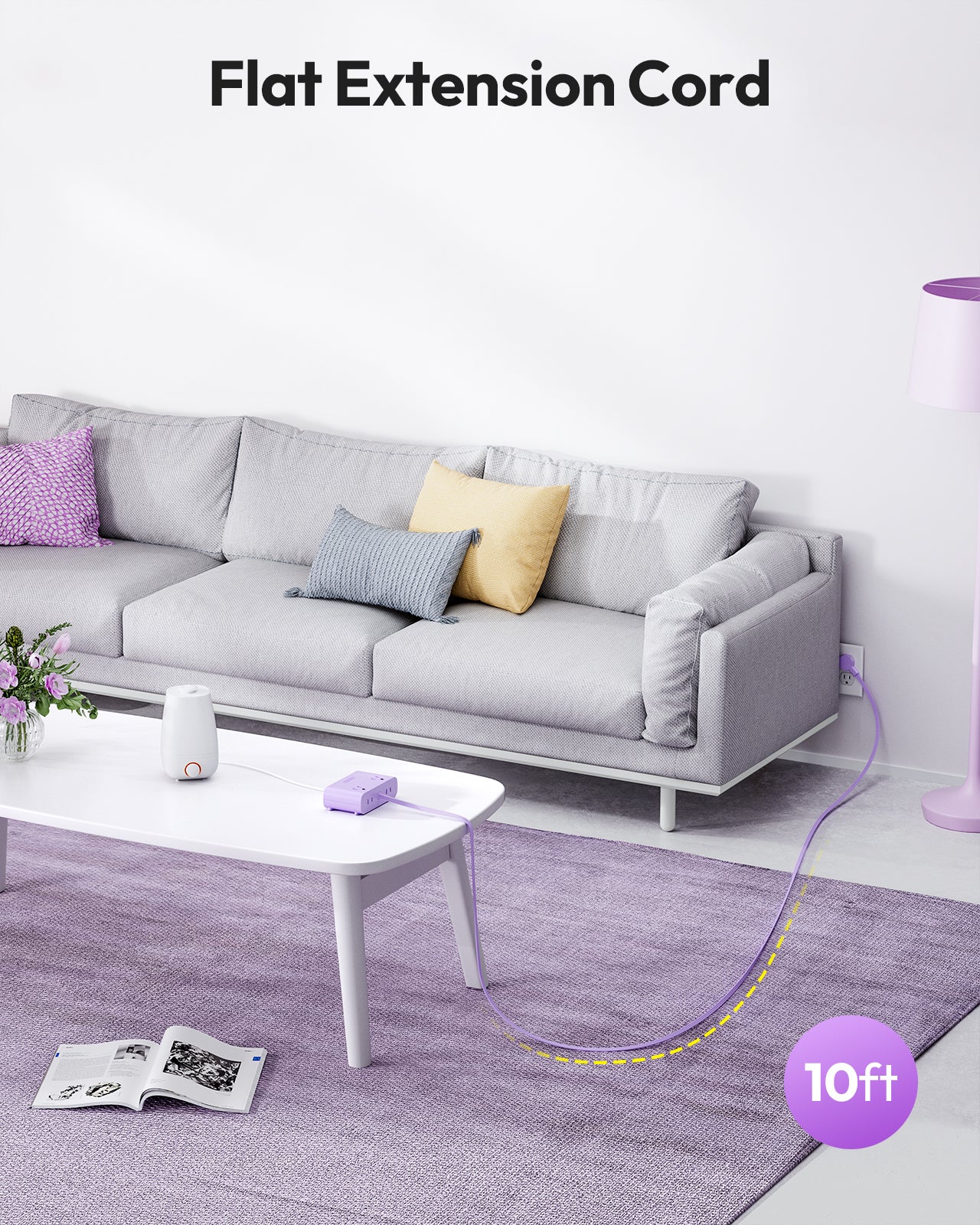 Ntonpower Purple Power Strip 4 Outlets 2 USB-A 2 Type C