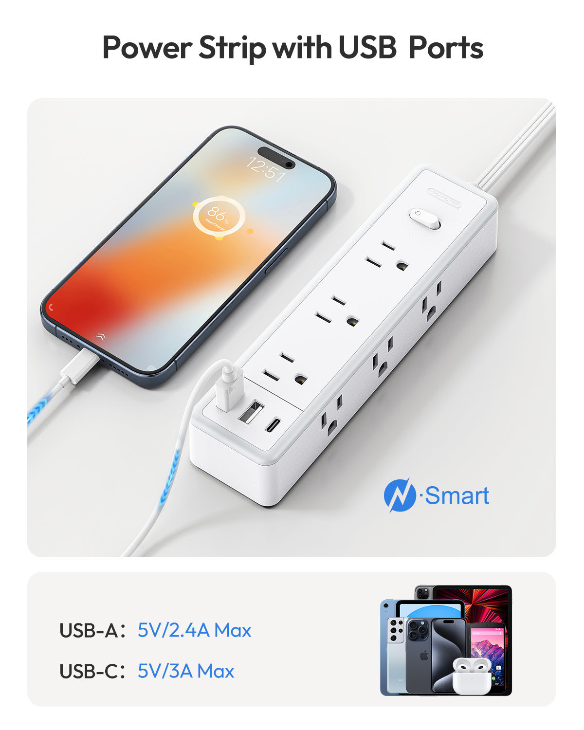 Ntonpower Surge Protector Power Strip 9 Outlets 2 USB-A 1 USB-C