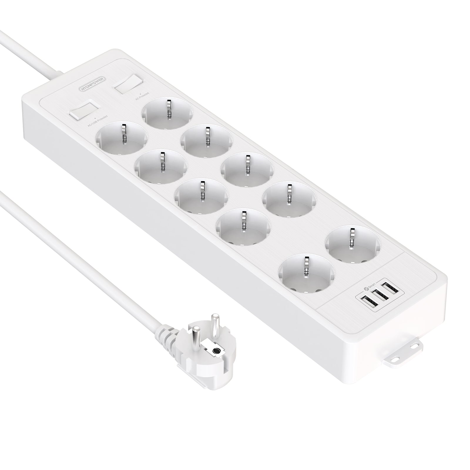 Ntonpower EU Surge Protection Power Strip 10 Outlets 3 USB-A