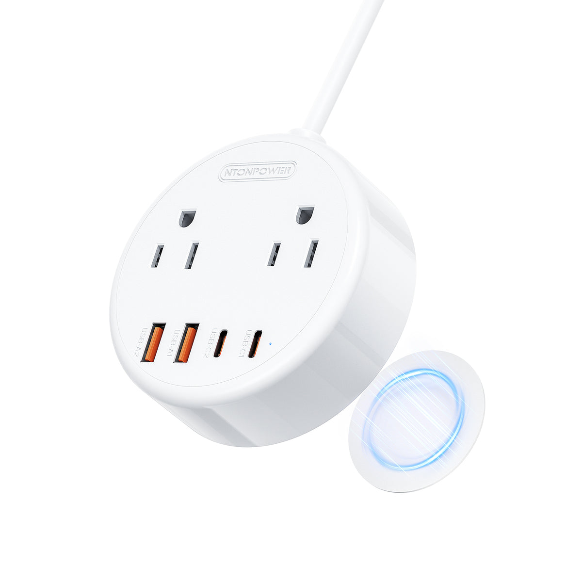NTONPOWER Magnetic Power Strip 2 Outlets 4 USB Ports (2 Type C)