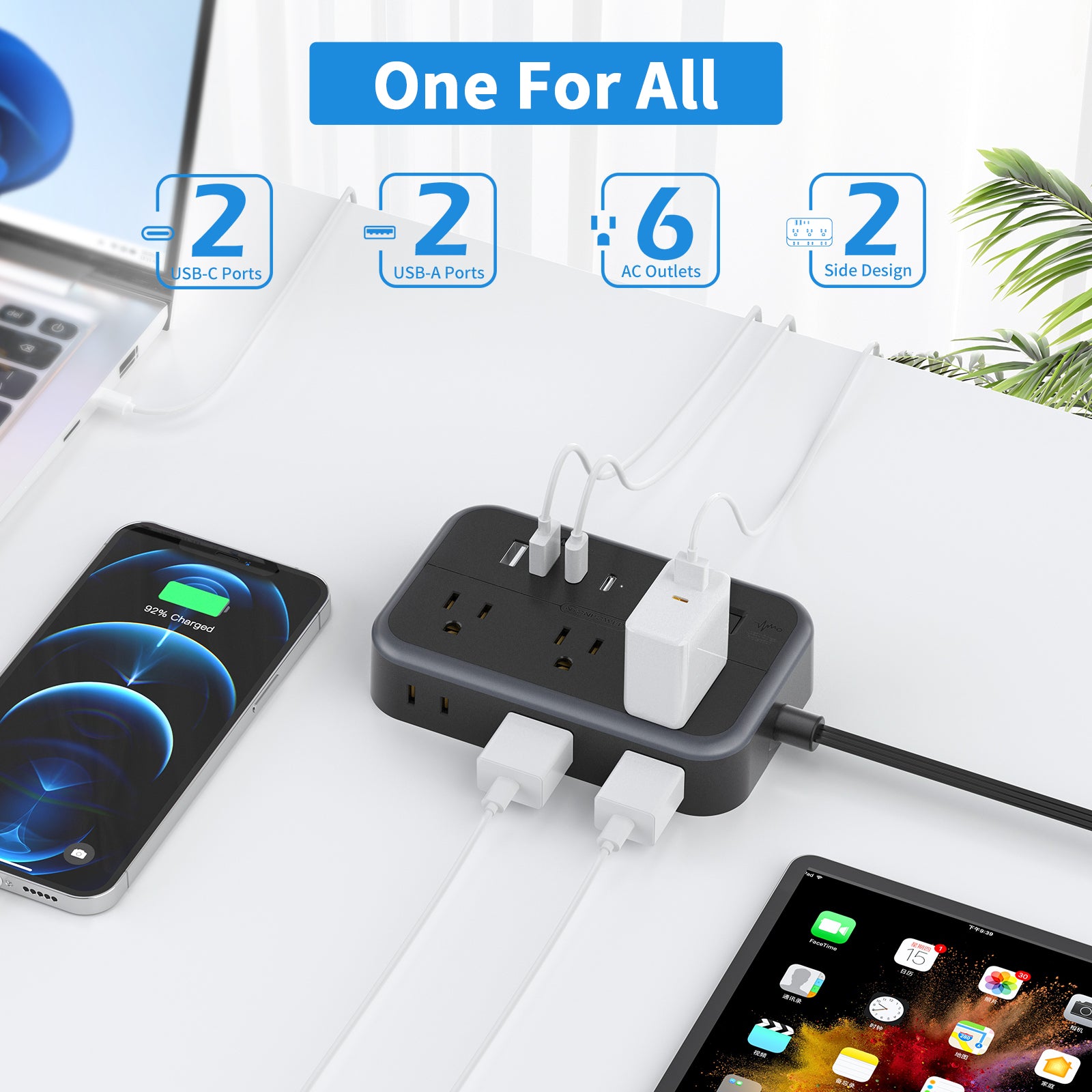 Ntonpower Neue 6 Steckdosen 2 USB 2 TYPE-C Flachstecker-Steckdosenleiste 