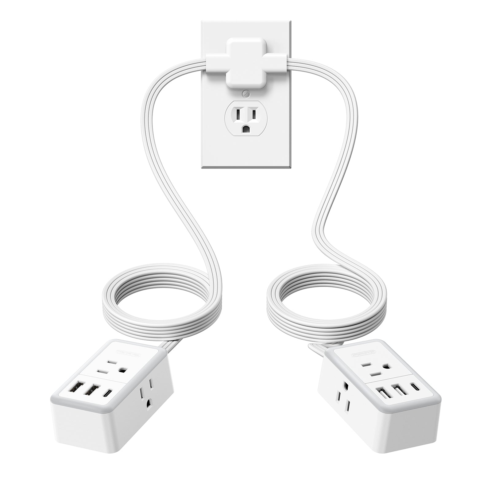 NTONPOWER Double Extension Cord 12 FT Power Strip 3 Outlets 3 USB
