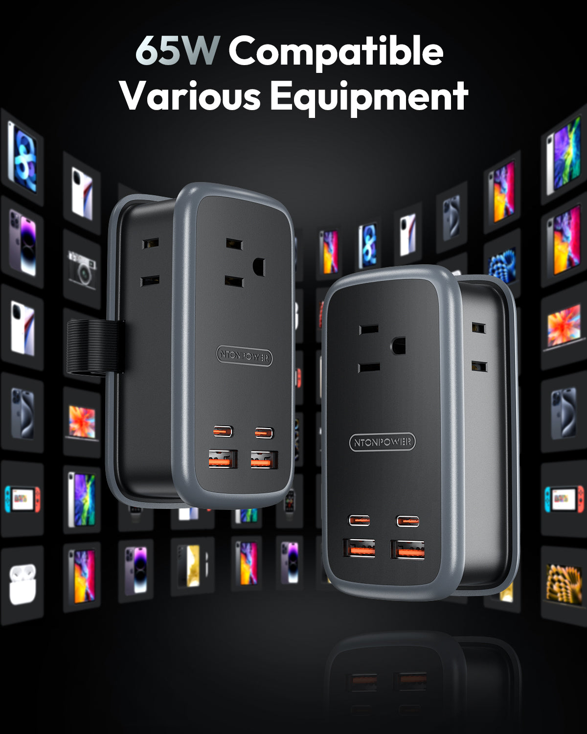 NTONPOWER GAN Ultra 65W USB Power Strip, 3 Outlets 2 USB-A 2 USB-C
