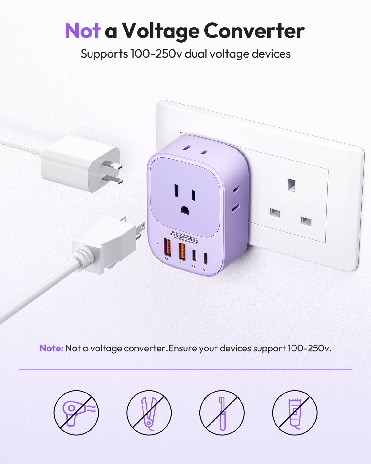 NTONPOWER US to UK Plug Adapter PD 25W