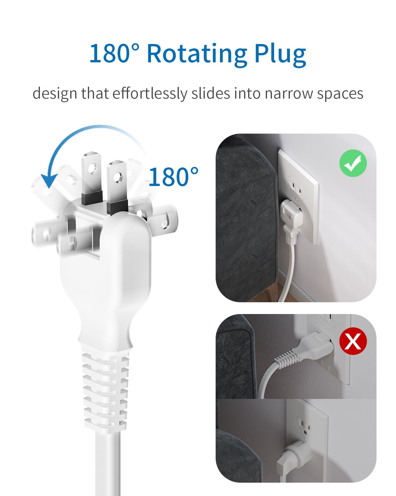 Ntonpower New Surge Protector 2100J 6 Outlets 2 USB Rotating Plug