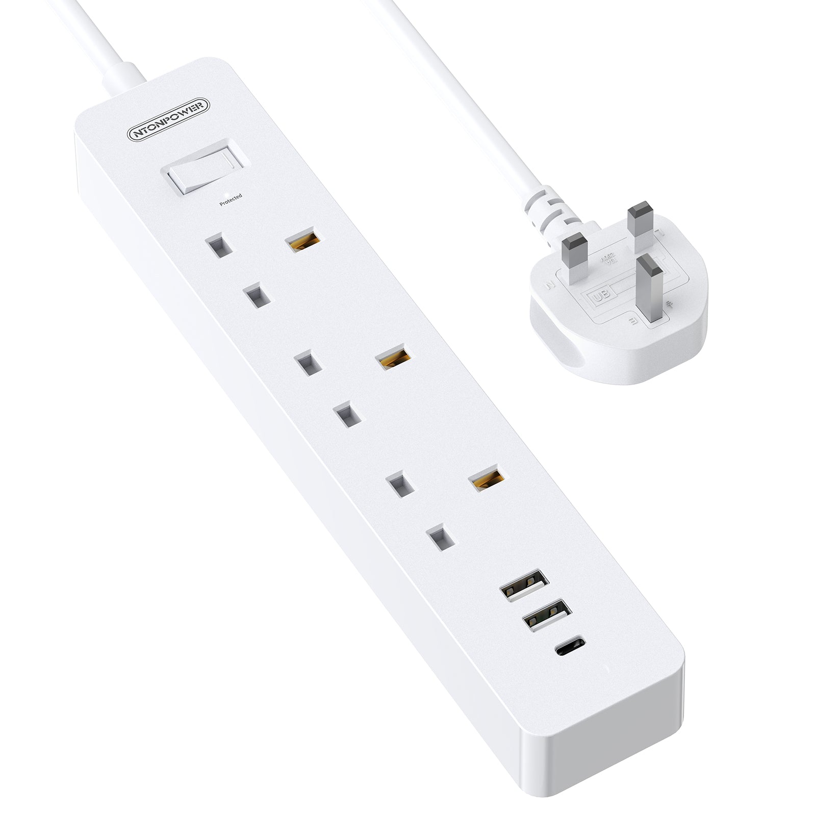 Ntonpower UK Surge Protector 3 Outlets 3 USB Ports(1 Type C)