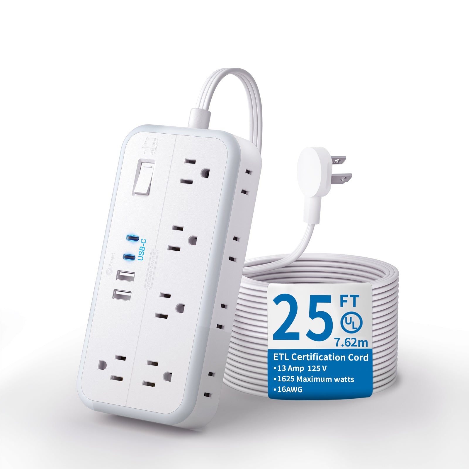 NTONPOWER 2700J Surge Protector 10 Outlets 4 USB Ports (2 USB C) Power Strip