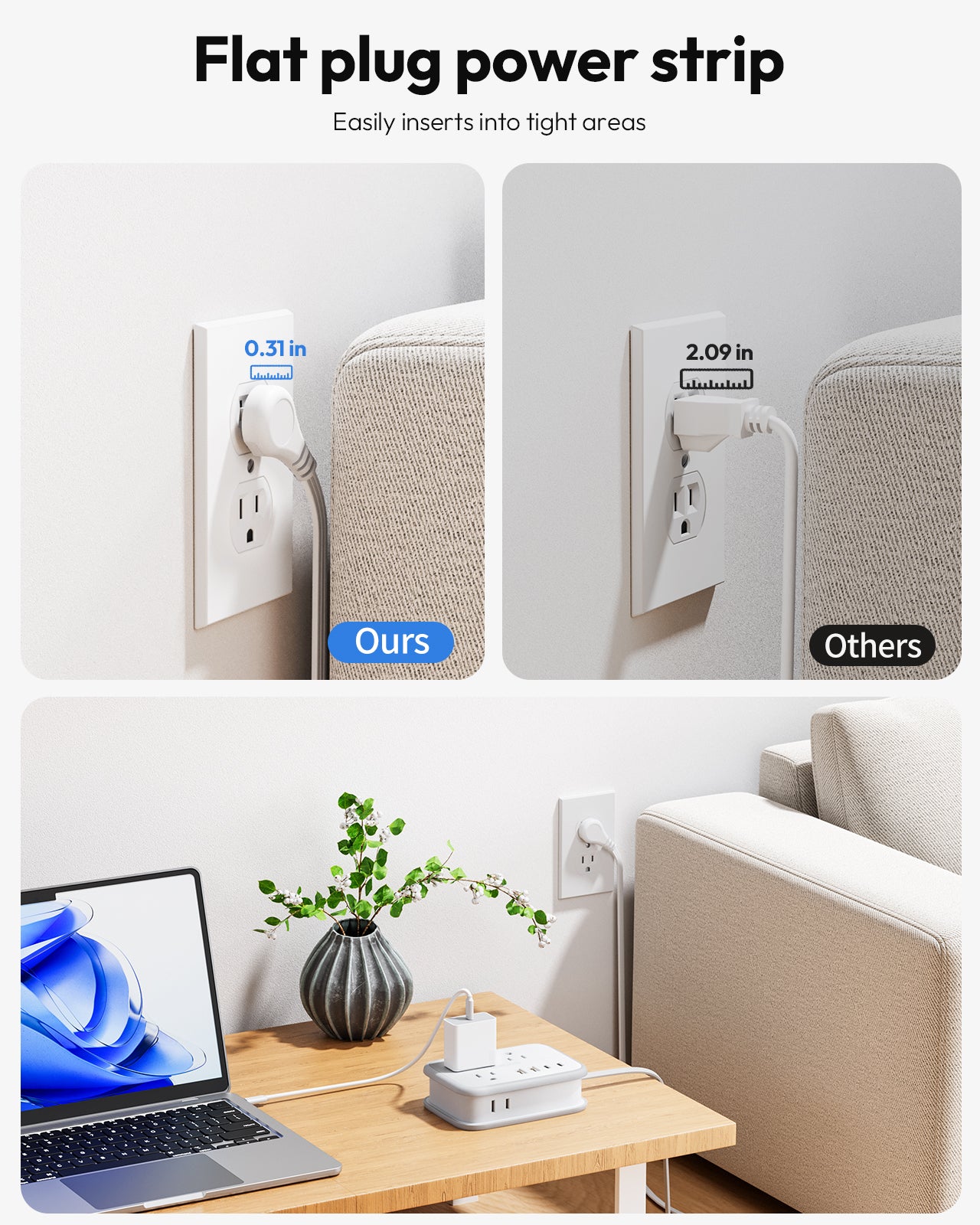 NTONPOWER Travel Power Strip 6 Outlets 2 USB-A 2USB-C