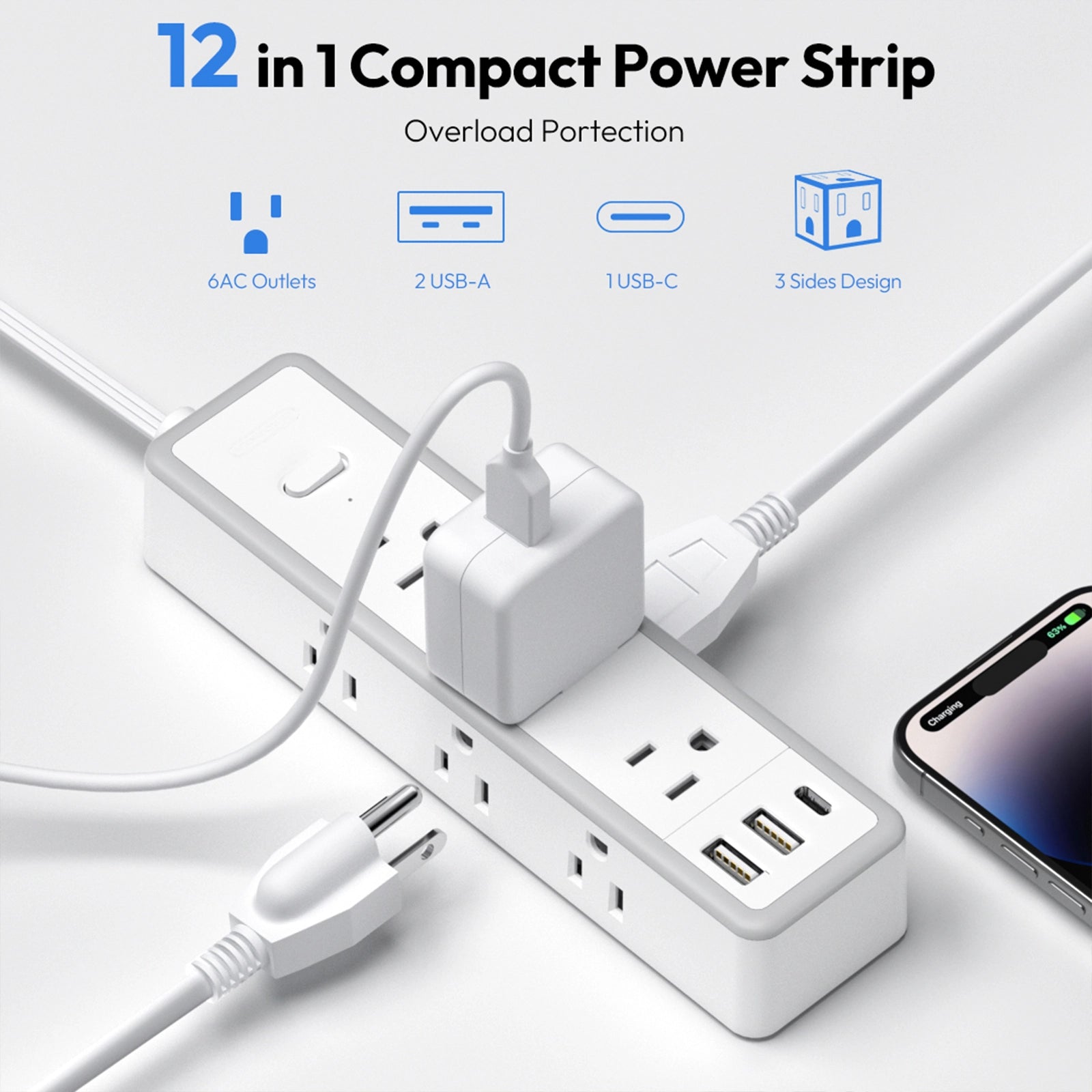 Ntonpower Surge Protector Power Strip 9 Outlets 2 USB-A 1 USB-C