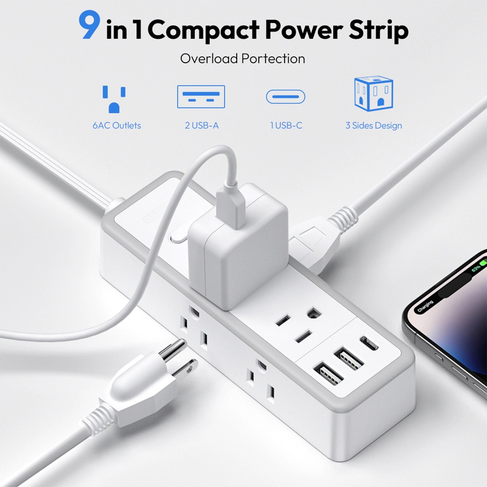 Ntonpower Surge Protector Power Strip 6 Outlets 2 USB-A 1 USB-C