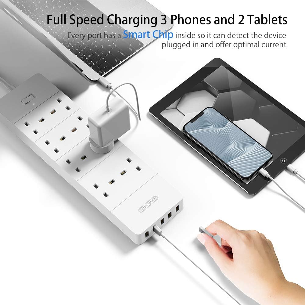 Ntonpower UK Surge Protector 8 Outlets 5 USB Ports