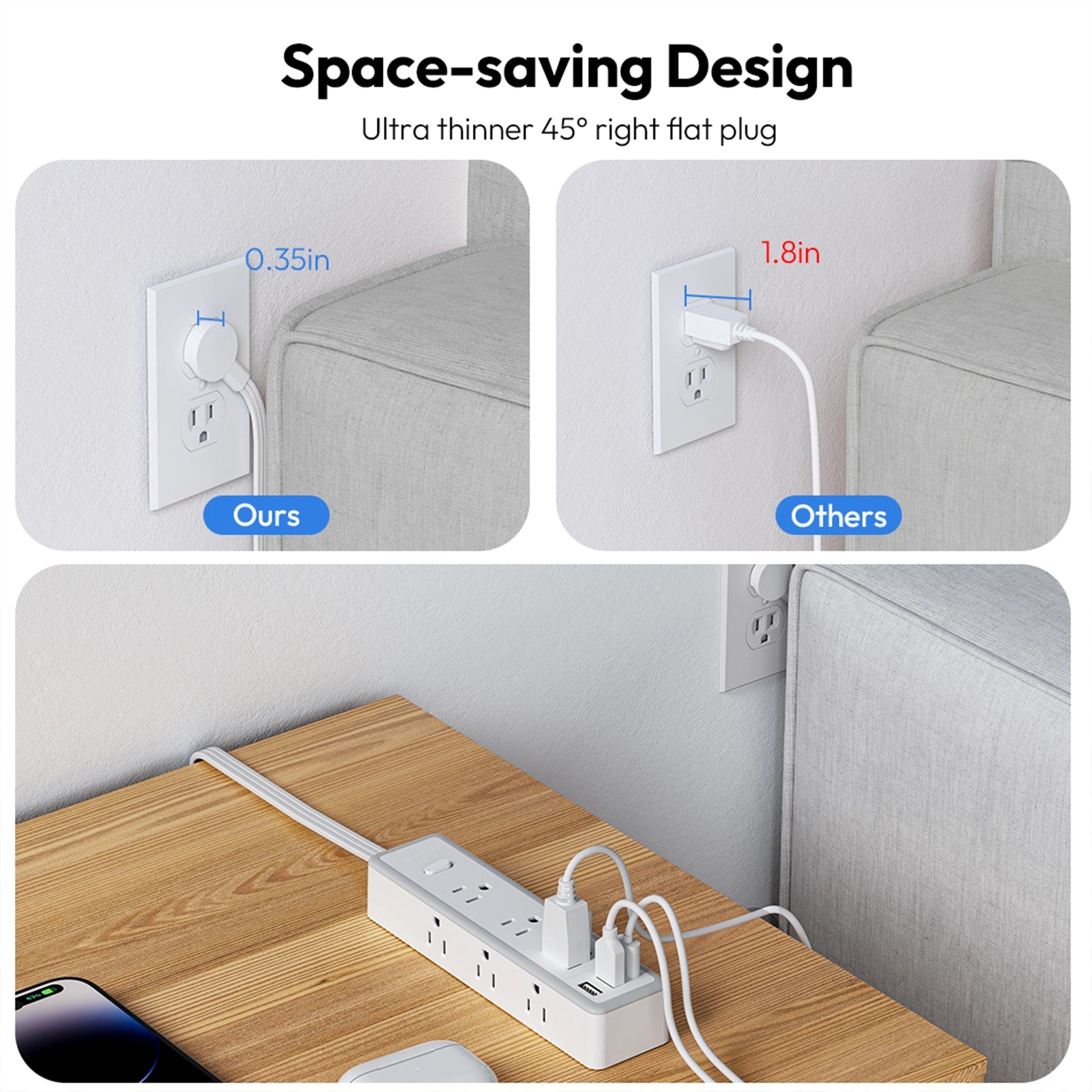 Ntonpower Surge Protector Power Strip 9 Outlets 2 USB-A 1 USB-C