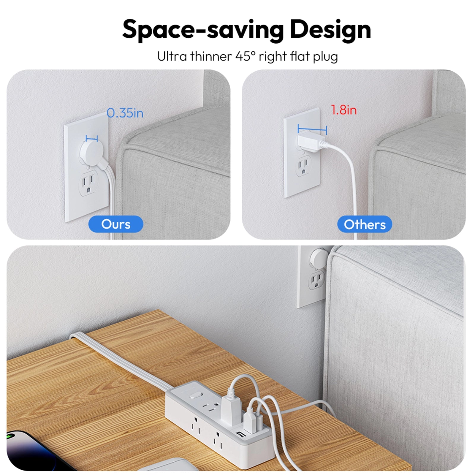 Ntonpower Surge Protector Power Strip 6 Outlets 2 USB-A 1 USB-C