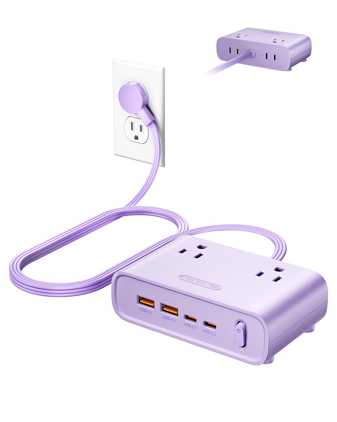 Ntonpower Purple Power Strip 4 Outlets 2 USB-A 2 Type C