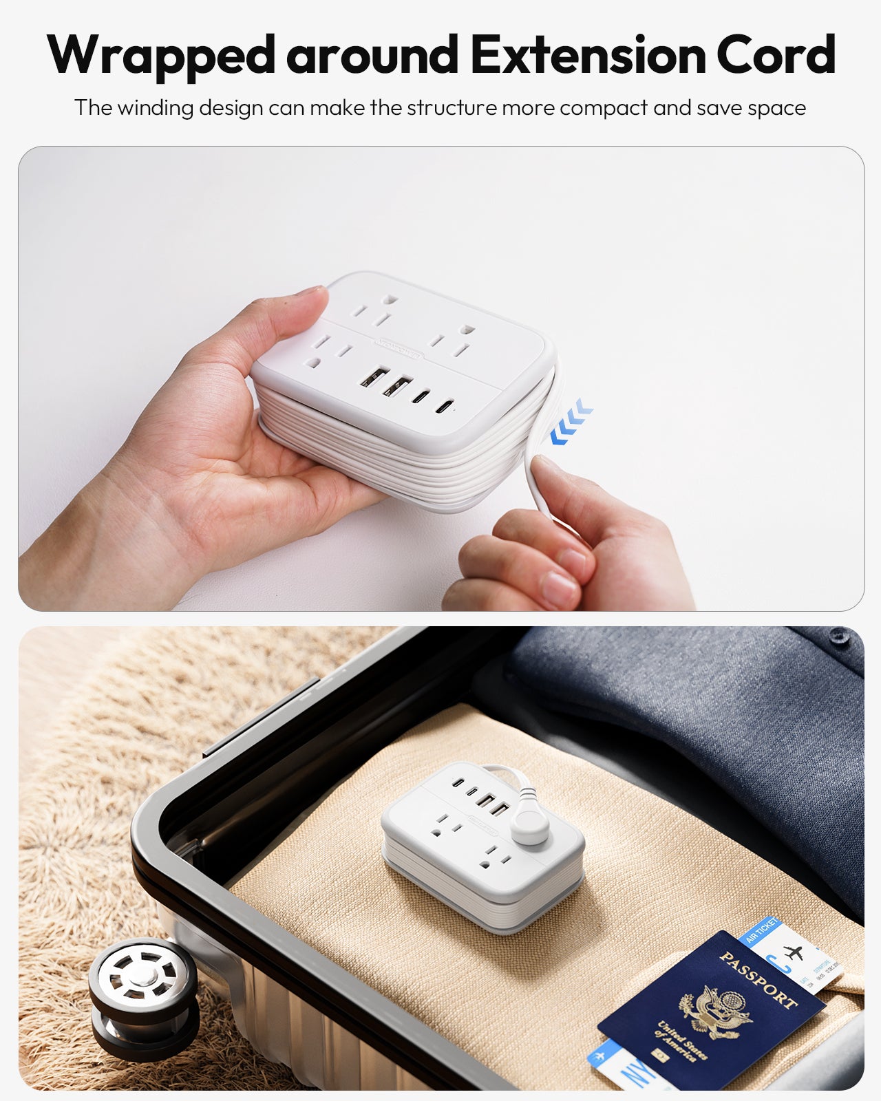 NTONPOWER Travel Power Strip 6 Outlets 2 USB-A 2USB-C