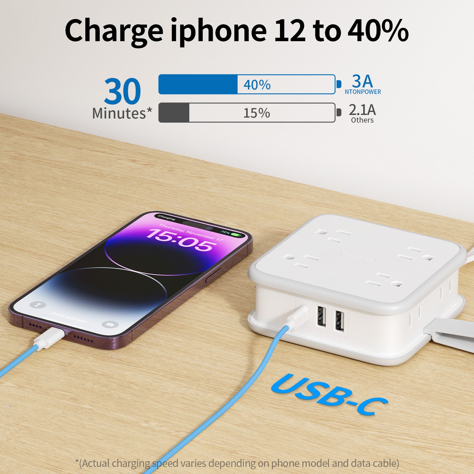 Ntonpower Power Cube 8 Outlets 3 USB Ports Flat Cord