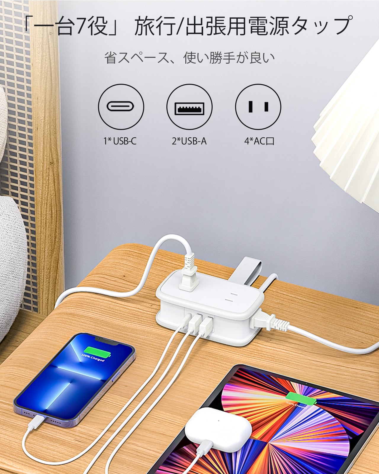 Ntonpower New JP Pocket Power Strip 4 Outlets 2 USB-A 1 USB-C