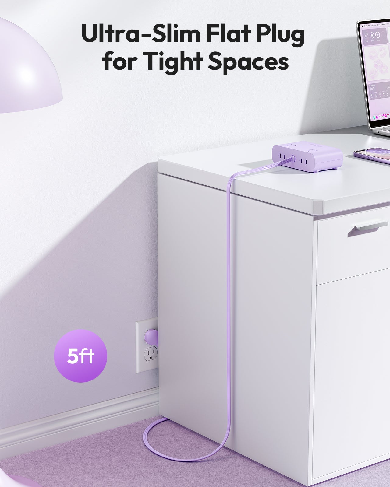 Ntonpower Purple Power Strip 4 Outlets 2 USB-A 2 Type C