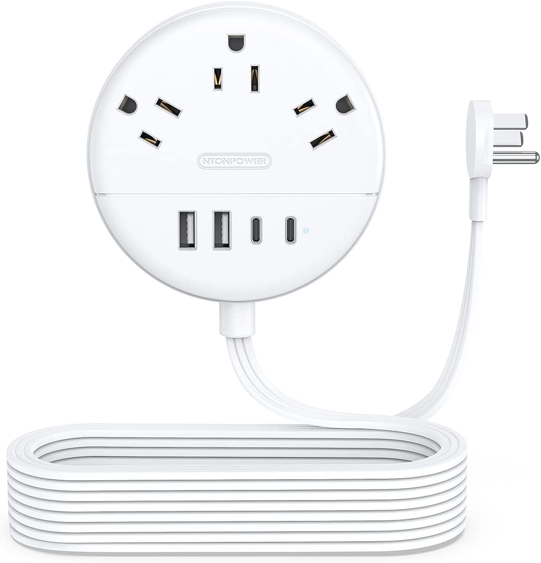 Ntonpower New Dot  Power Strip 3 Outlets 2 USB-A 2 USB-C Small&Travel