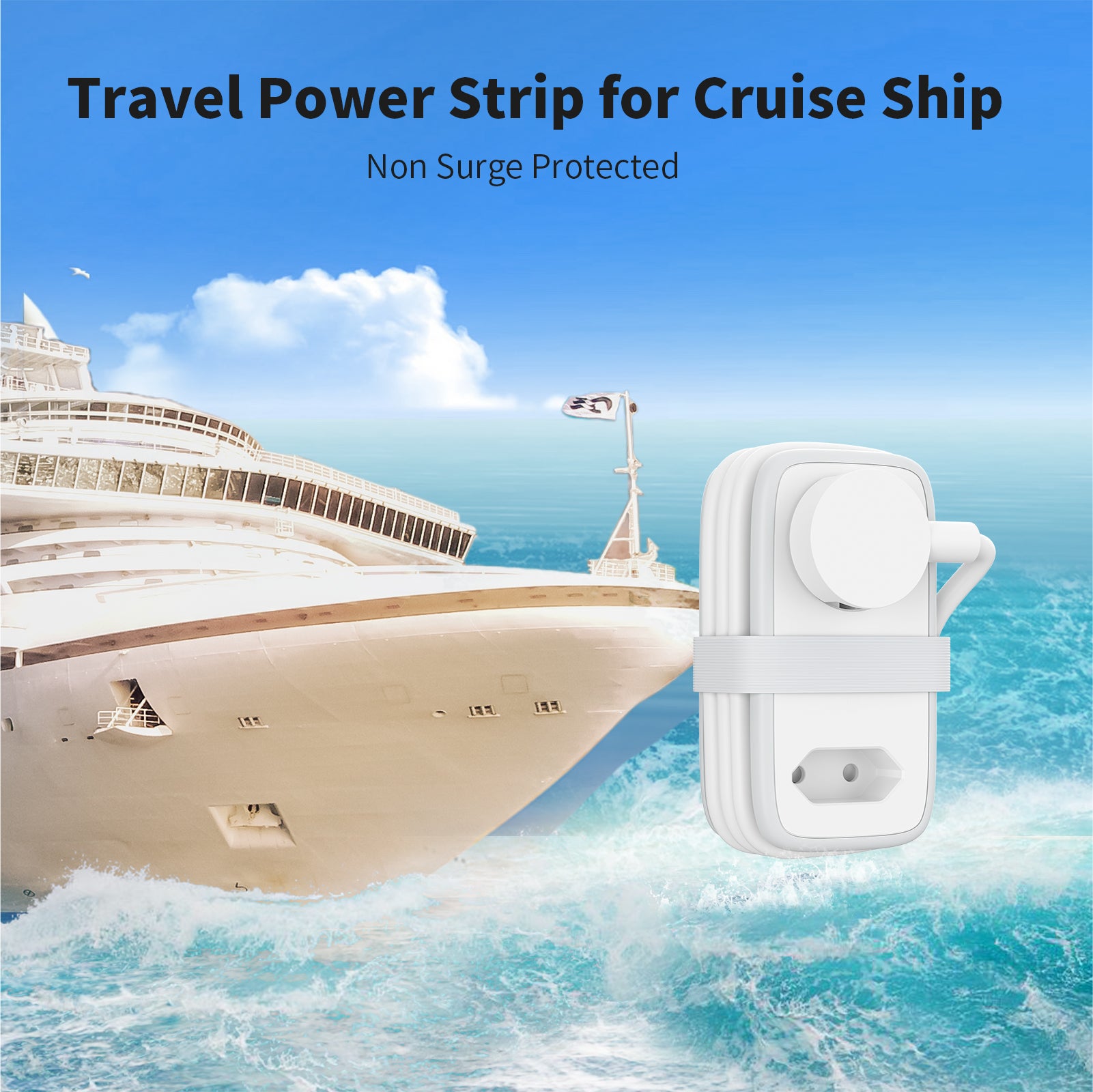 Ntonpower New EU Pocket Power Strip 2 Outlets 3 USB-A Cruise Travel