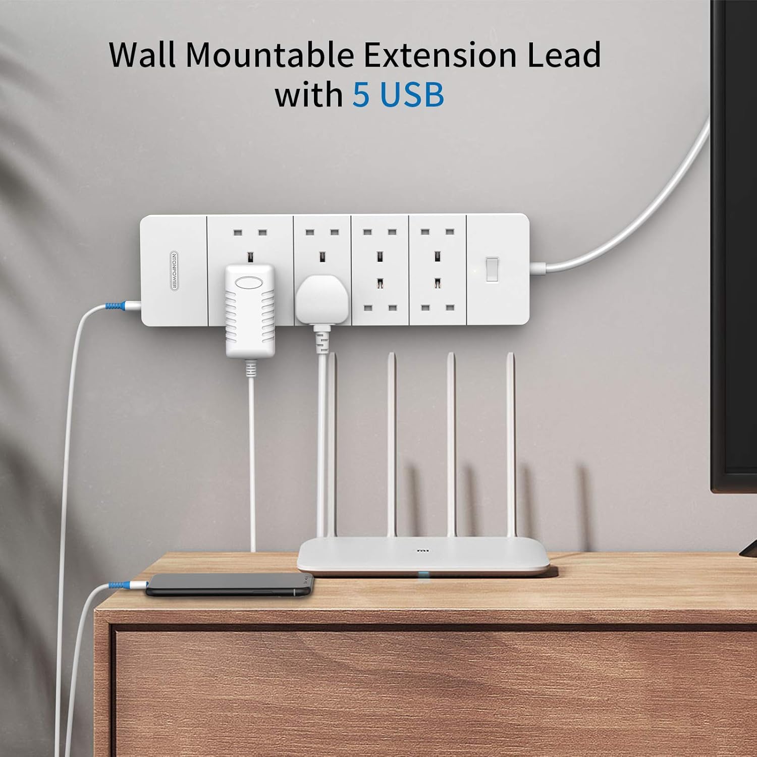Ntonpower UK Surge Protector 8 Outlets 5 USB Ports
