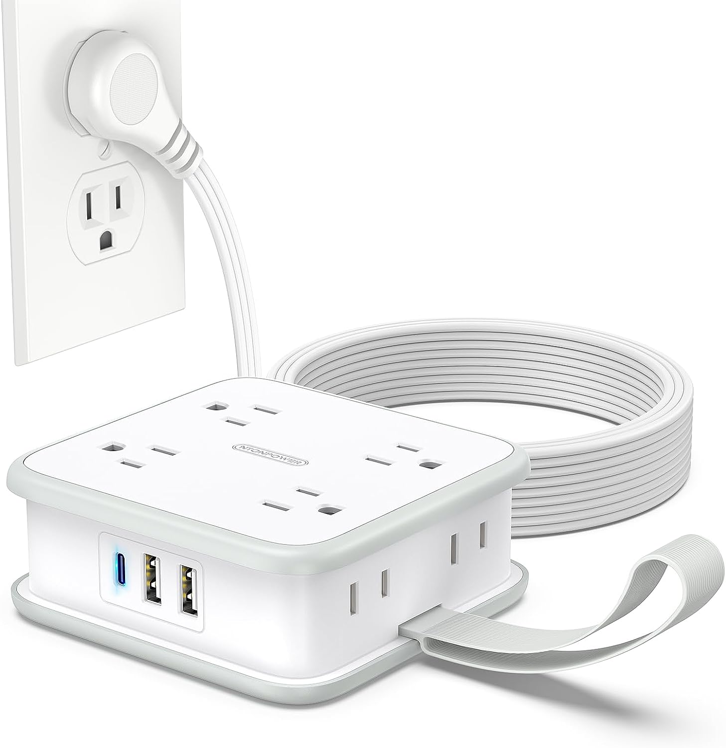 Ntonpower Power Cube Flachkabel, 8 weit auseinander liegende Steckdosen, 3 USB-Anschlüsse