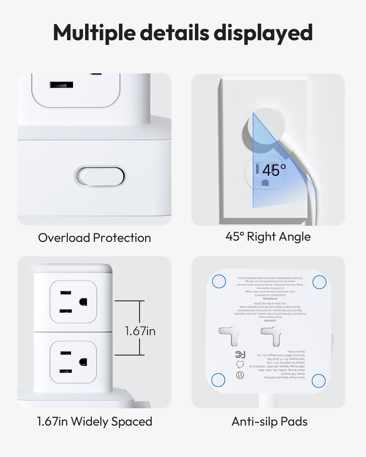 Ntonpower New Surge Protector Power Strip Tower 8 Outlets 2 USB-A 2 USB-C