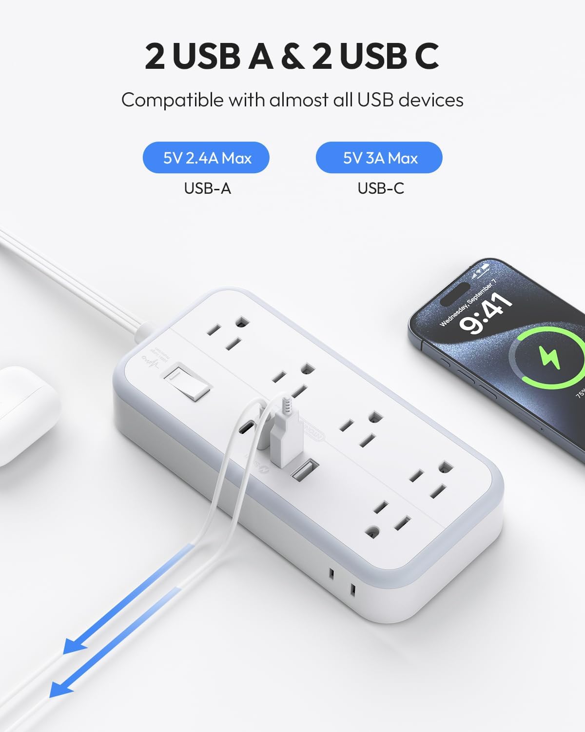 NTONPOWER 2700J Surge Protector 10 Outlets 4 USB Ports (2 USB C) Power Strip