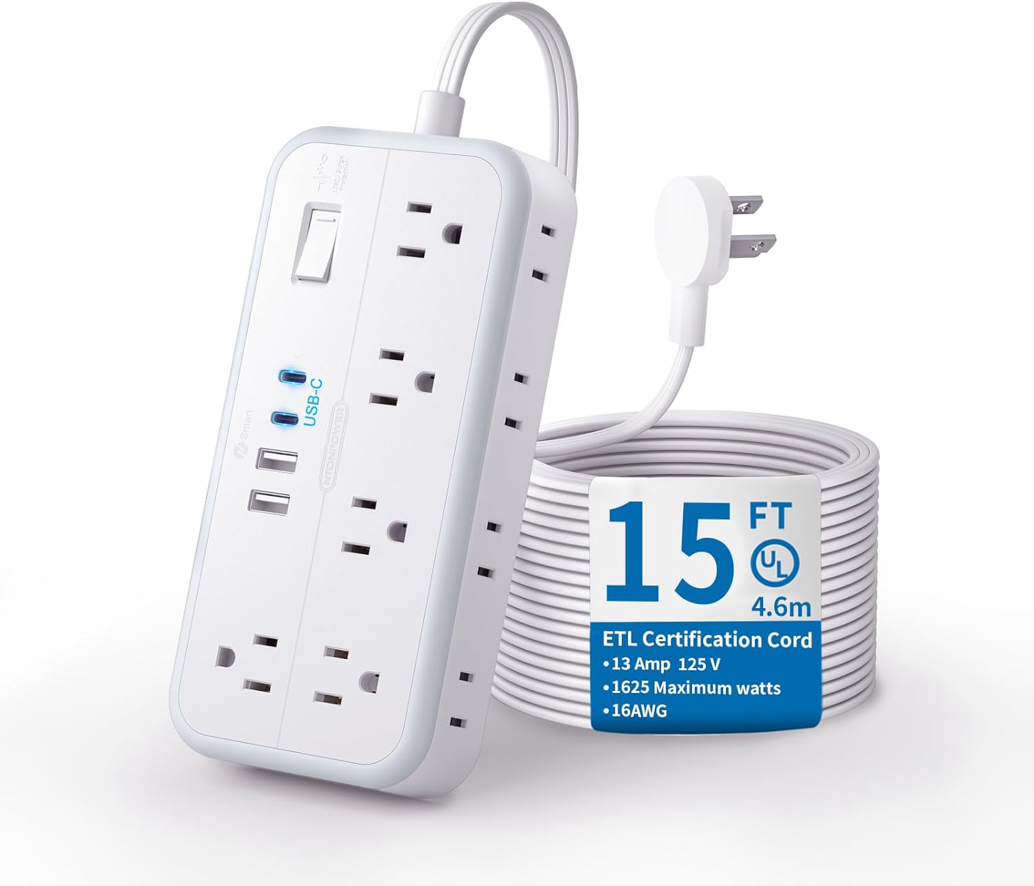 NTONPOWER 2700J Surge Protector 10 Outlets 4 USB Ports (2 USB C) Power Strip