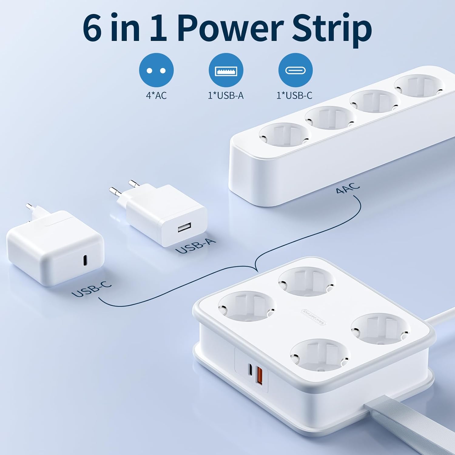 Ntonpower New EU Power Strip 4 Outlets 1 USB-A 1 USB-C 45W GaN