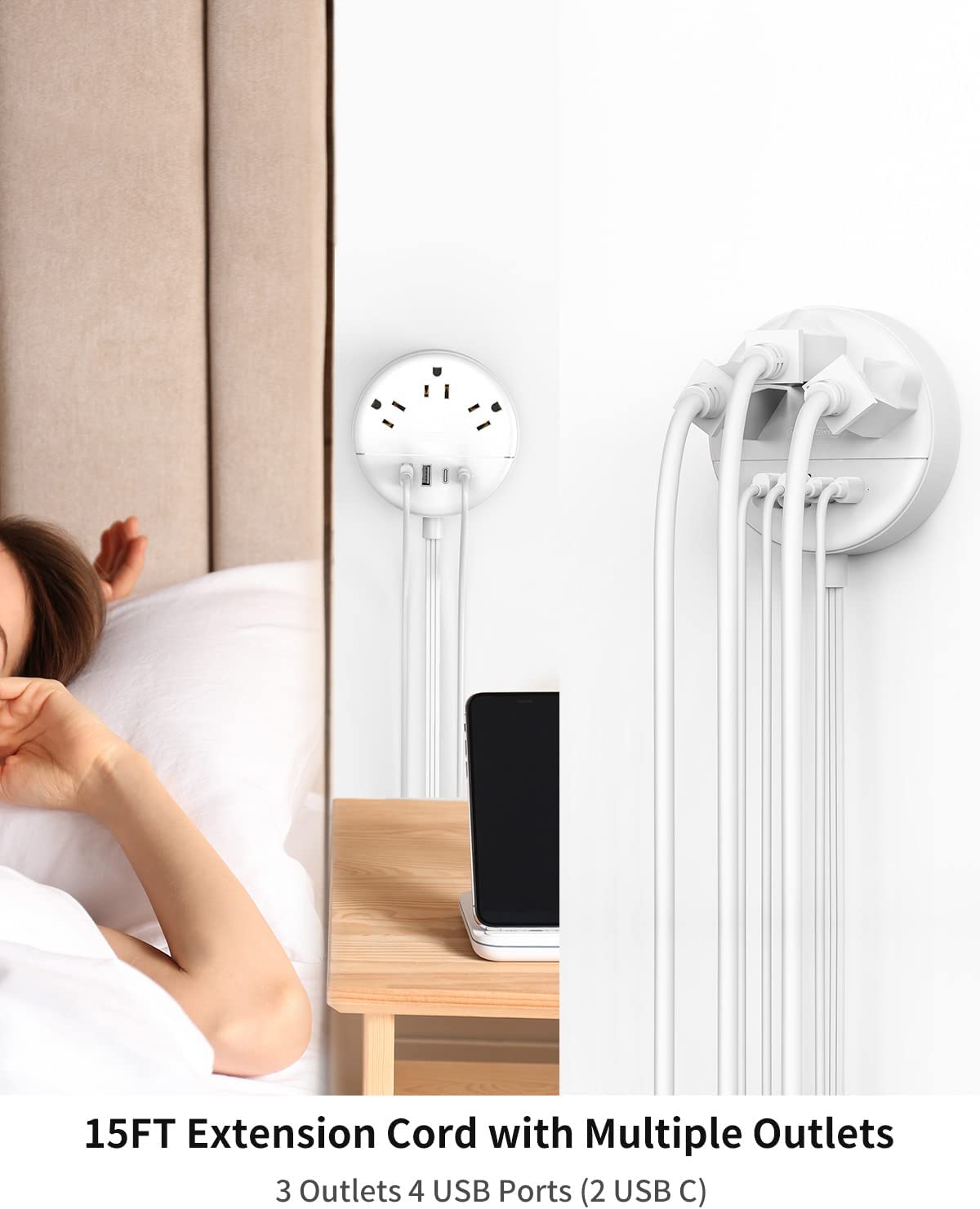 Ntonpower New Dot  Power Strip 3 Outlets 2 USB-A 2 USB-C Small&Travel