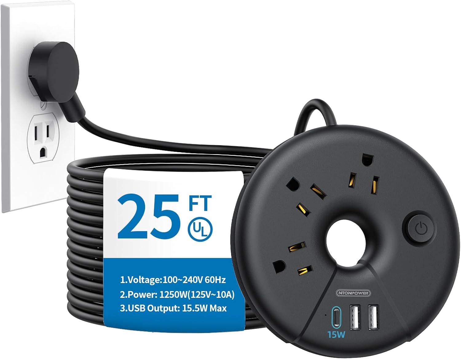 Ntonpower New i-Donut Power Strip 3 Outlets 2 USB-A 1 Type C