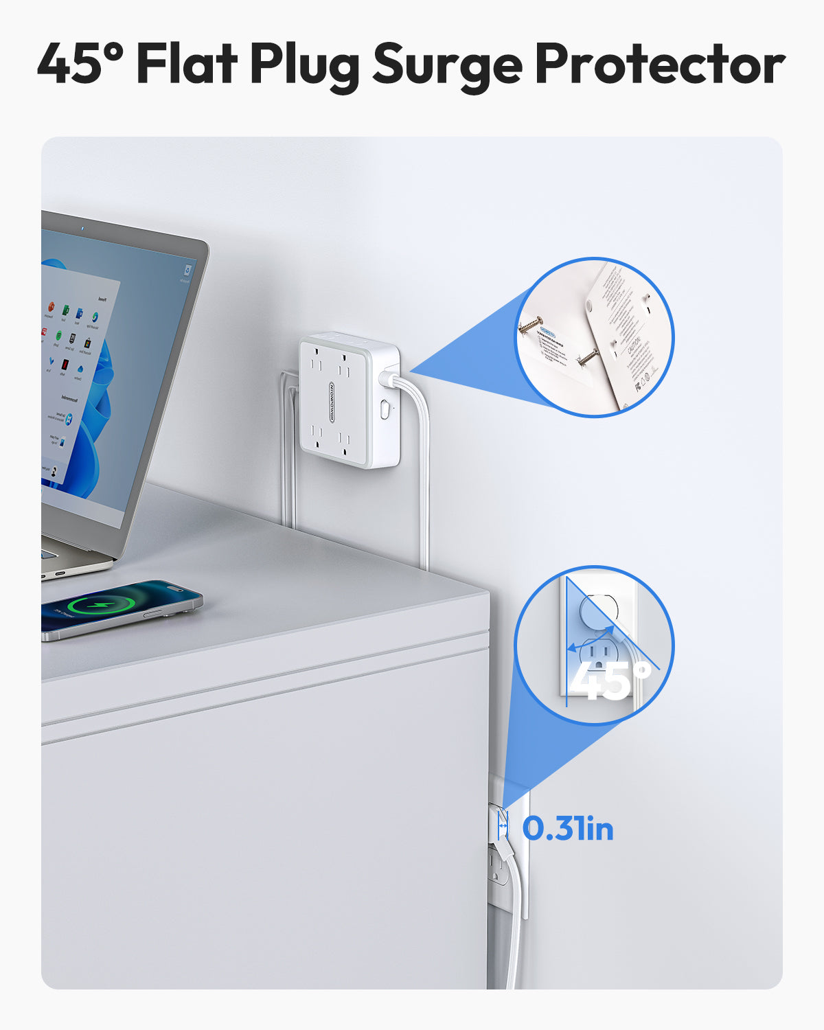 Ntonpower Widecube Power Strip 8 Outlets 2 USB-A 1 USB-C