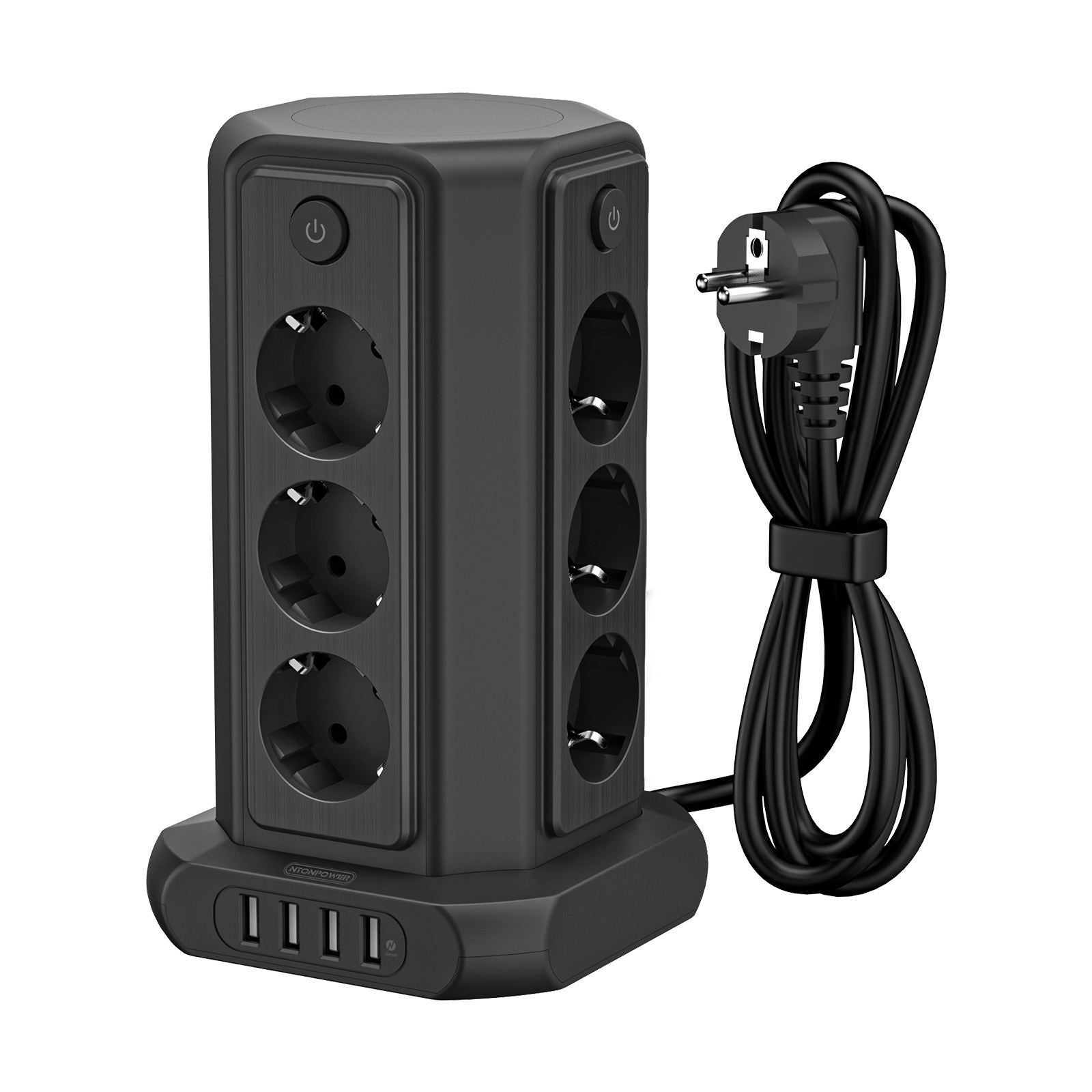 Ntonpower EU Surge Protection Power Strip Tower 12 Outlets 4 USB 1080J