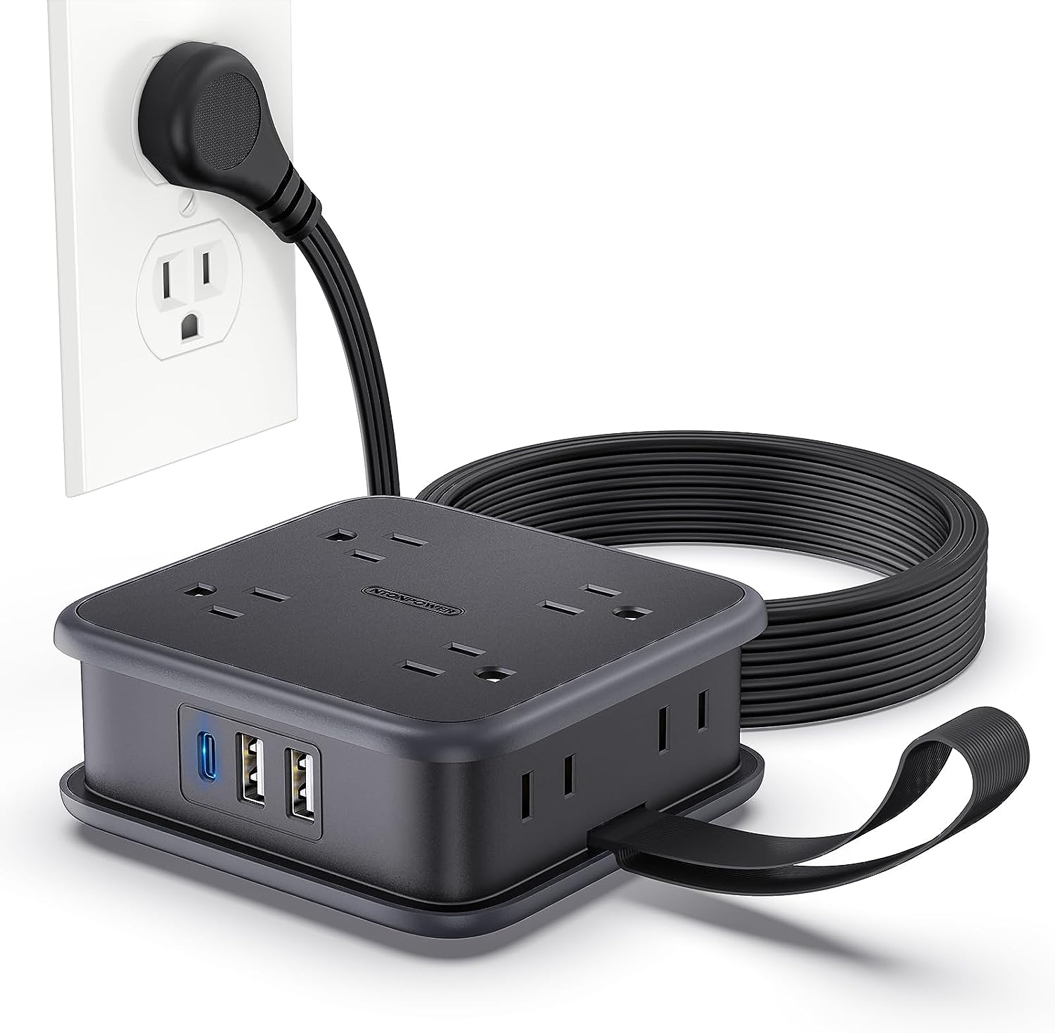 Ntonpower Power Cube Flachkabel, 8 weit auseinander liegende Steckdosen, 3 USB-Anschlüsse