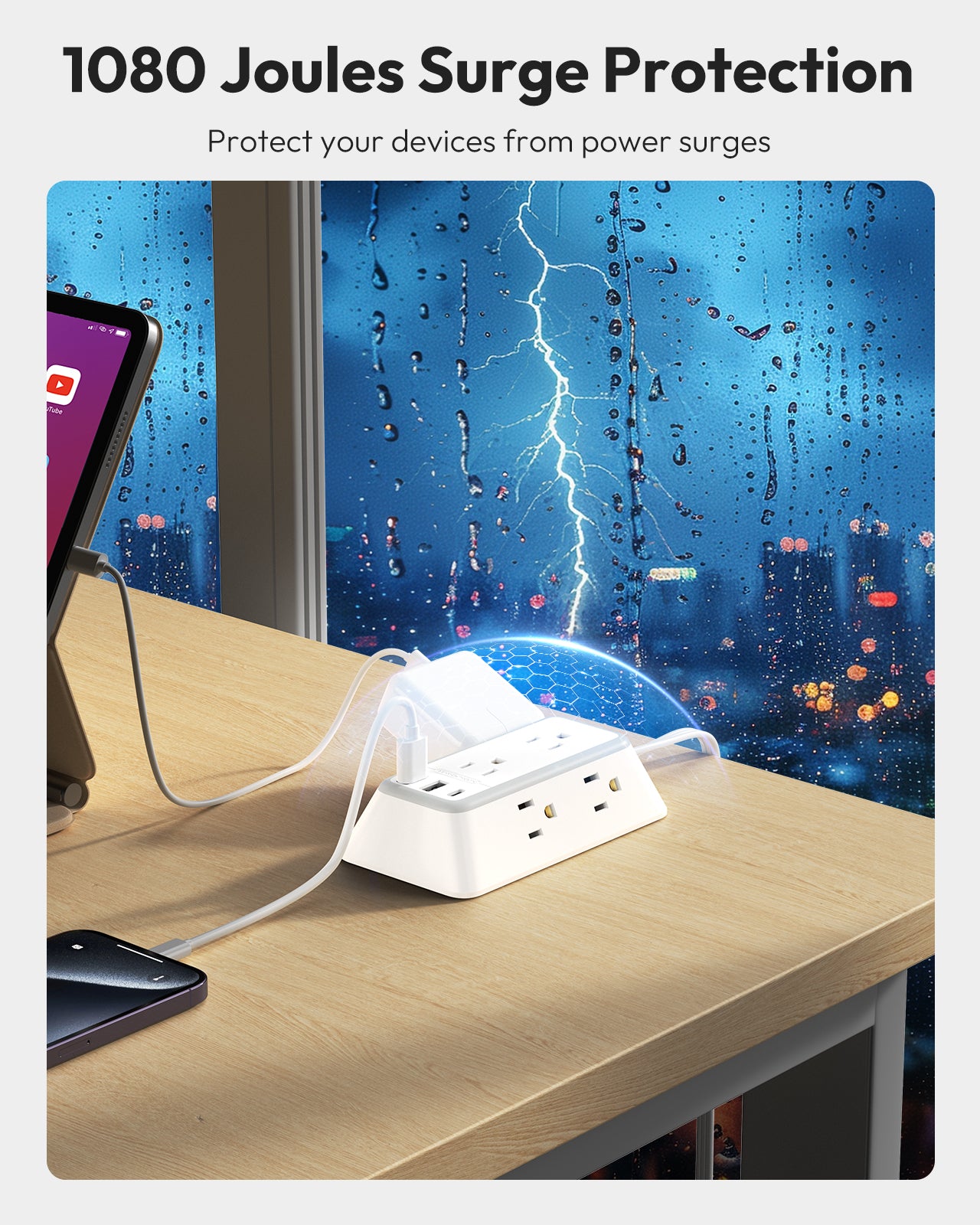 NTONPOWER 3-Sided Power Strip 6 Outlets 2 USB-A 1 USB-C