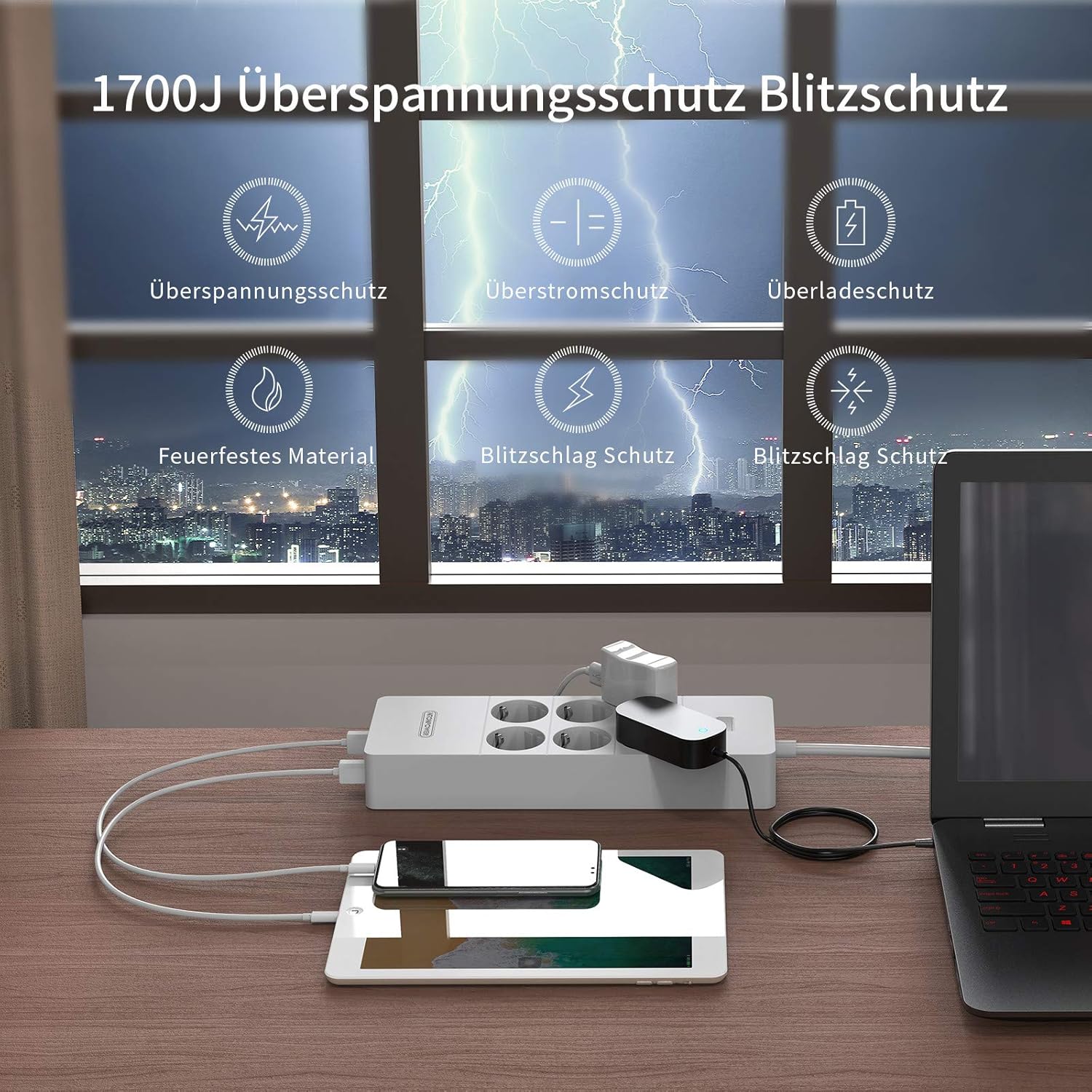 Ntonpower EU Surge Protection Power Strip 6 Outlets 5 USB Ports