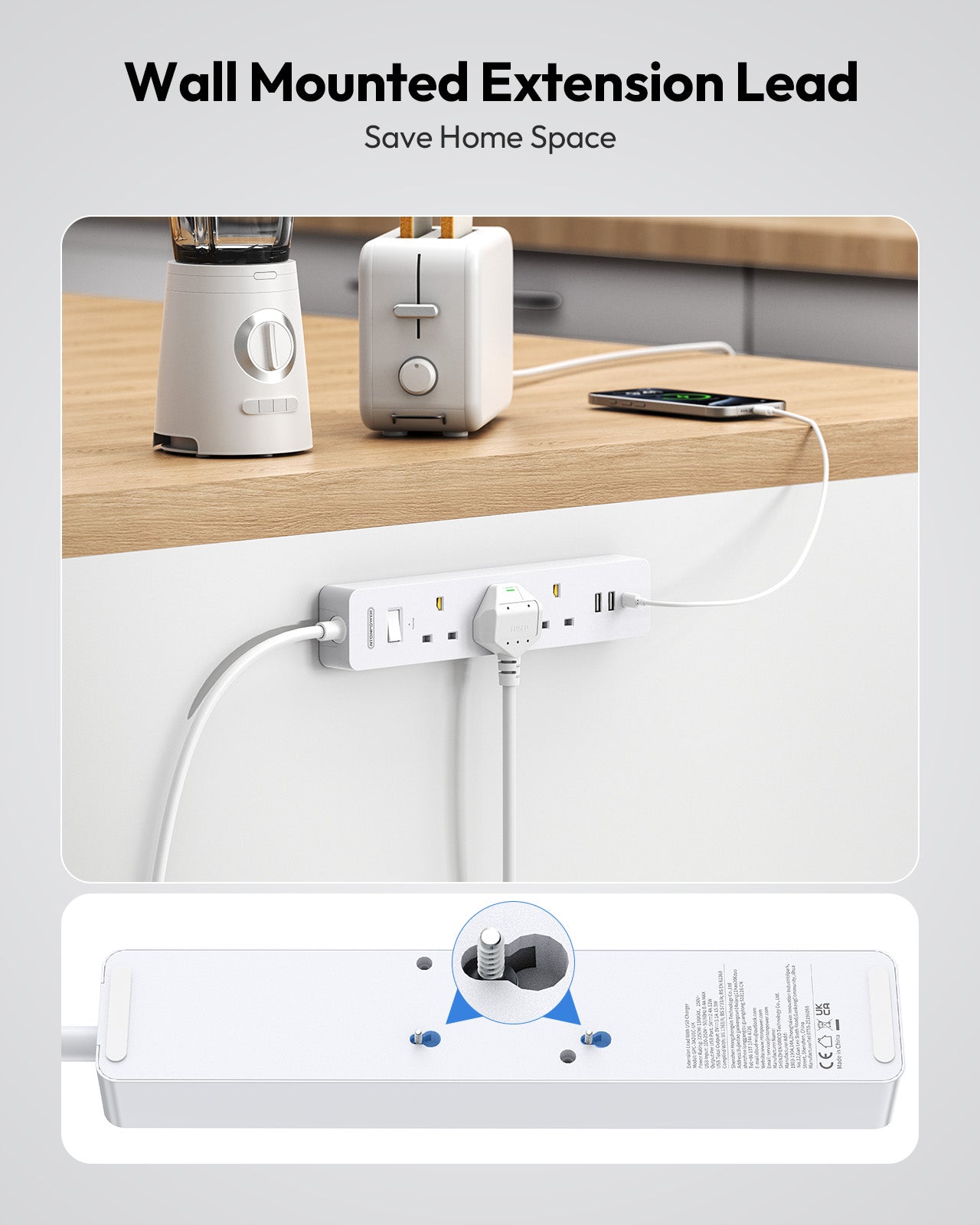 Ntonpower UK Surge Protector 3 Outlets 3 USB Ports(1 Type C)