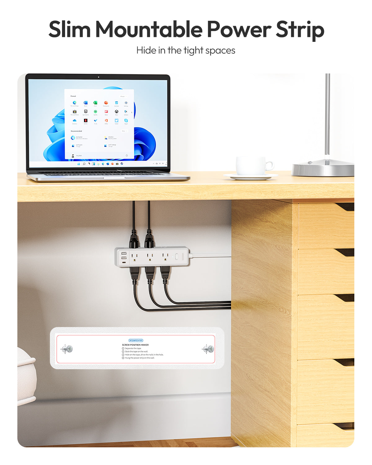Ntonpower Surge Protector Power Strip 9 Outlets 2 USB-A 1 USB-C