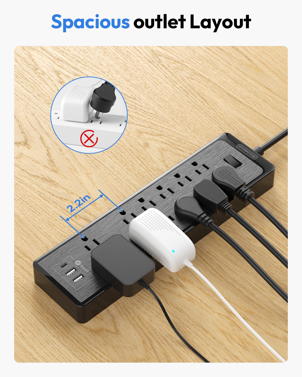 Ntonpower Surge Protector Power Strip 12 Outlets 2 USB-A 1-USB C(SKU: LS-12A3U-US-BK-4.6M, ASIN: B08CKBHCLD, GTIN:6954301173823)