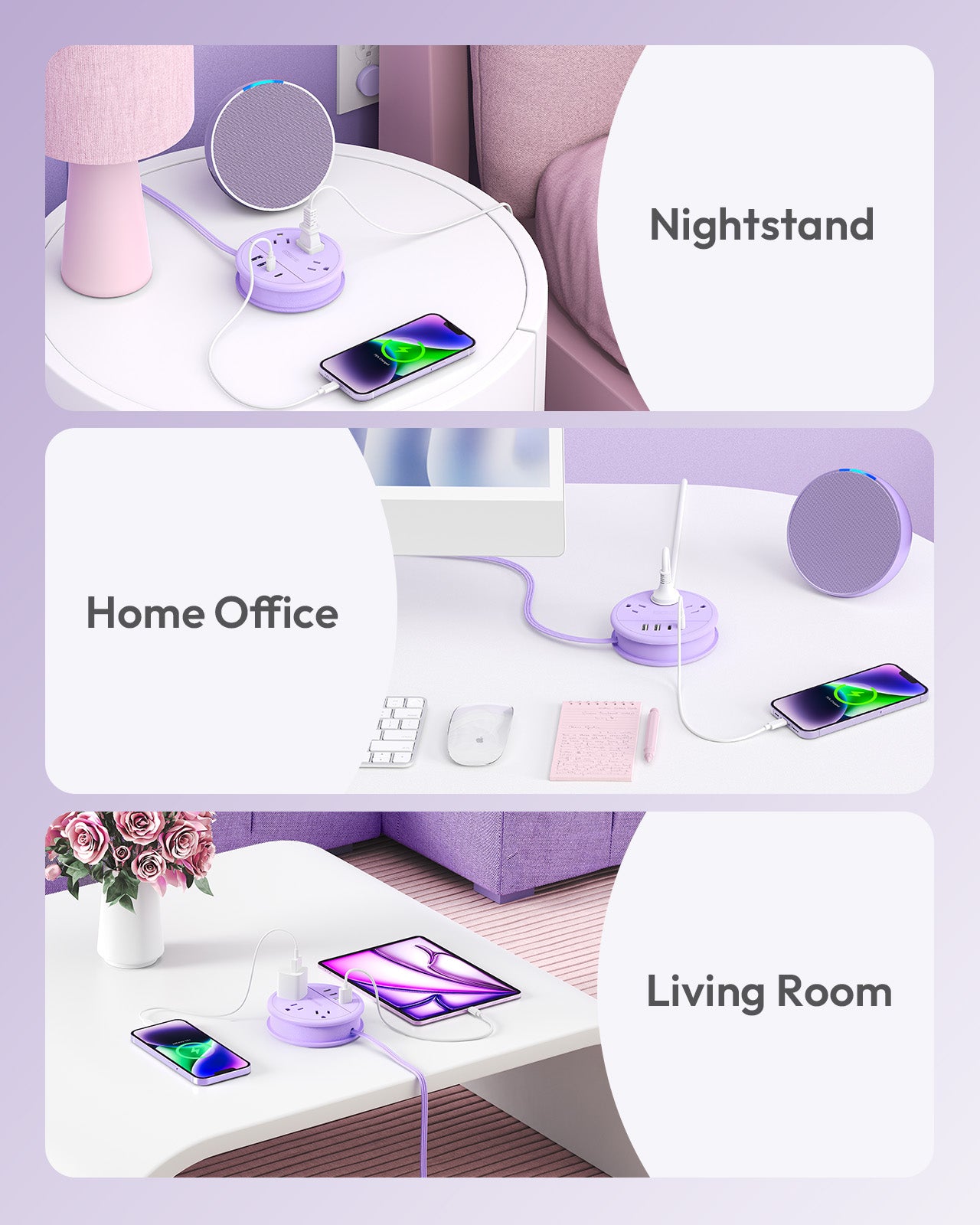 NTONPOWER New Flat Plug Extension Cord 2 USB C Travel Power Strip